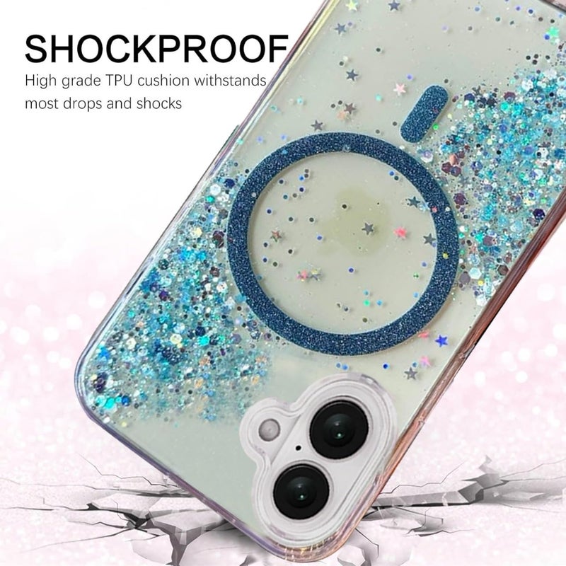 Mobistyle Glitter Cover Case for iPhone 16 | 6.1-Inch Compatible with MagSafe, Shiny Cute Bling Sparkle for Women and Girls Phone Cover iPhone 16 (Blue) - Image 4