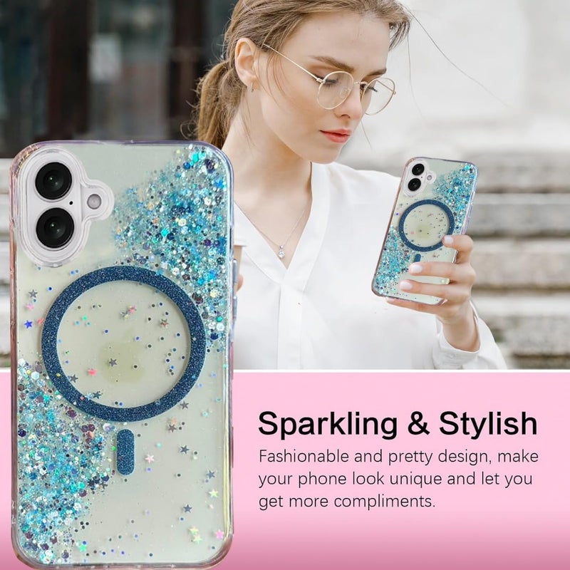 Mobistyle Glitter Cover Case for iPhone 16 | 6.1-Inch Compatible with MagSafe, Shiny Cute Bling Sparkle for Women and Girls Phone Cover iPhone 16 (Blue) - Image 3