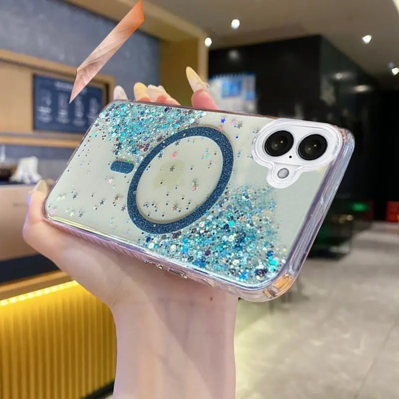 Mobistyle Glitter Cover Case for iPhone 16 | 6.1-Inch Compatible with MagSafe, Shiny Cute Bling Sparkle for Women and Girls Phone Cover iPhone 16 (Blue) - Image 2