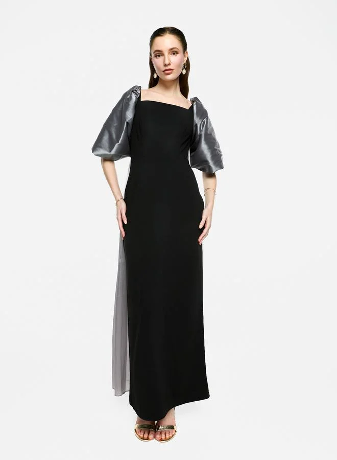 House of Moda House of Moda Puff Sleeves Square Neck Maxi Dress