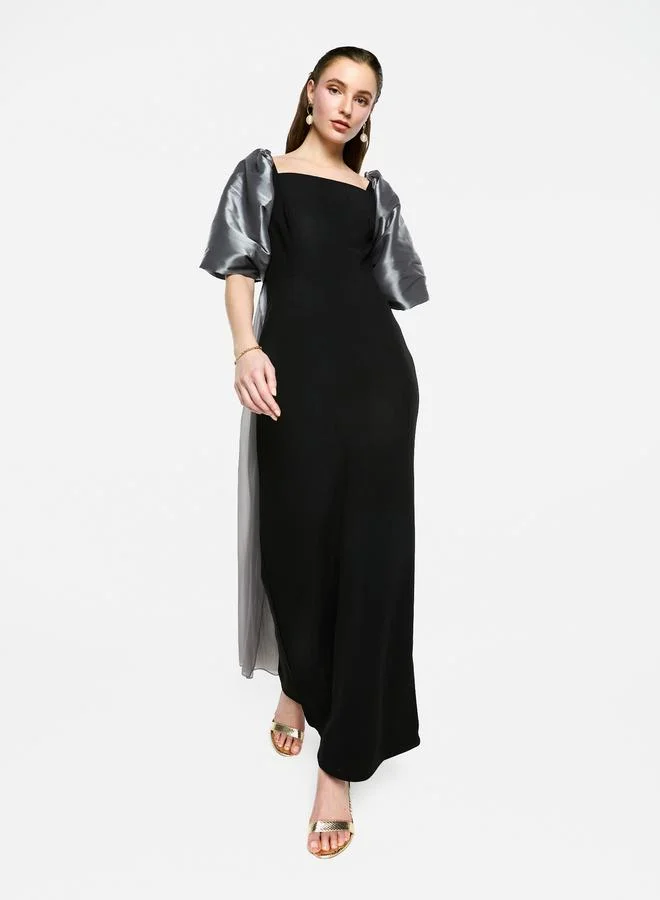 House of Moda House of Moda Puff Sleeves Square Neck Maxi Dress