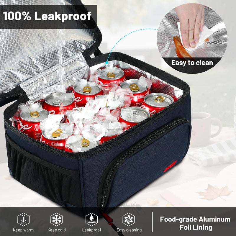 MIER Dual Compartment Lunch Bag Tote with Shoulder Strap for Men and Women Insulated Leakproof Cooler Bag, Dark Blue - Image 5
