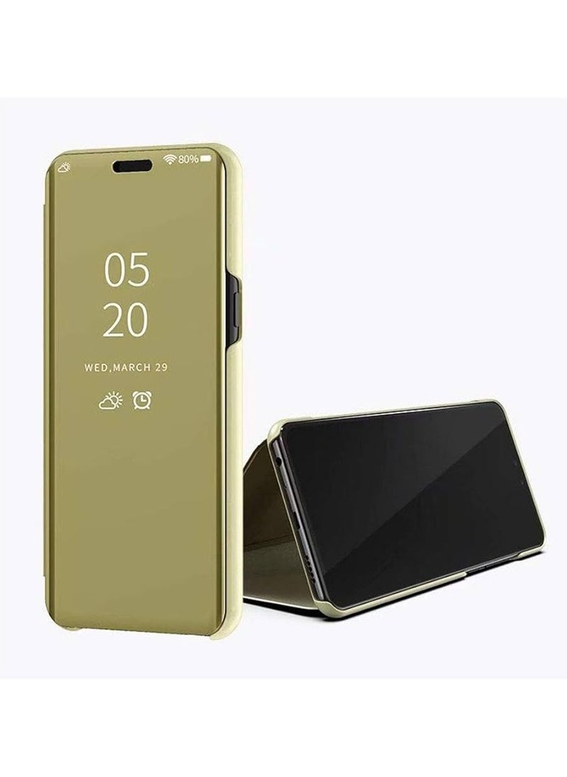 ماركة غير محددة - لهاتف Samsung Galaxy A7 (2018) حافظة قلابة ذات رؤية واضحة، بدون مستشعر، وضعية مشاهدة الوقوف، غطاء حماية كامل مرآة متوافق مع هاتف Samsung Galaxy A7 (2018) (6.0 بوصات) (ذهبي) - Image 1