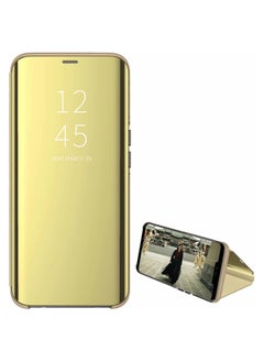 لهاتف Samsung Galaxy A7 (2018) حافظة قلابة ذات رؤية واضحة، بدون مستشعر، وضعية مشاهدة الوقوف، غطاء حماية كامل مرآة متوافق مع هاتف Samsung Galaxy A7 (2018) (6.0 بوصات) (ذهبي)