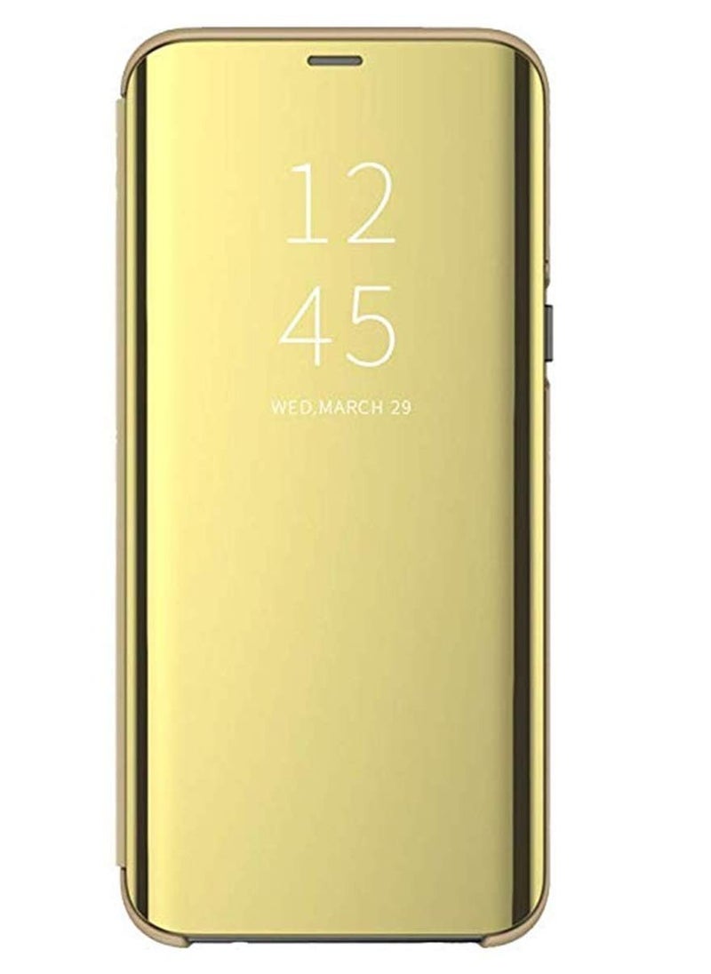 ماركة غير محددة - لهاتف Samsung Galaxy A7 (2018) حافظة قلابة ذات رؤية واضحة، بدون مستشعر، وضعية مشاهدة الوقوف، غطاء حماية كامل مرآة متوافق مع هاتف Samsung Galaxy A7 (2018) (6.0 بوصات) (ذهبي) - Image 1
