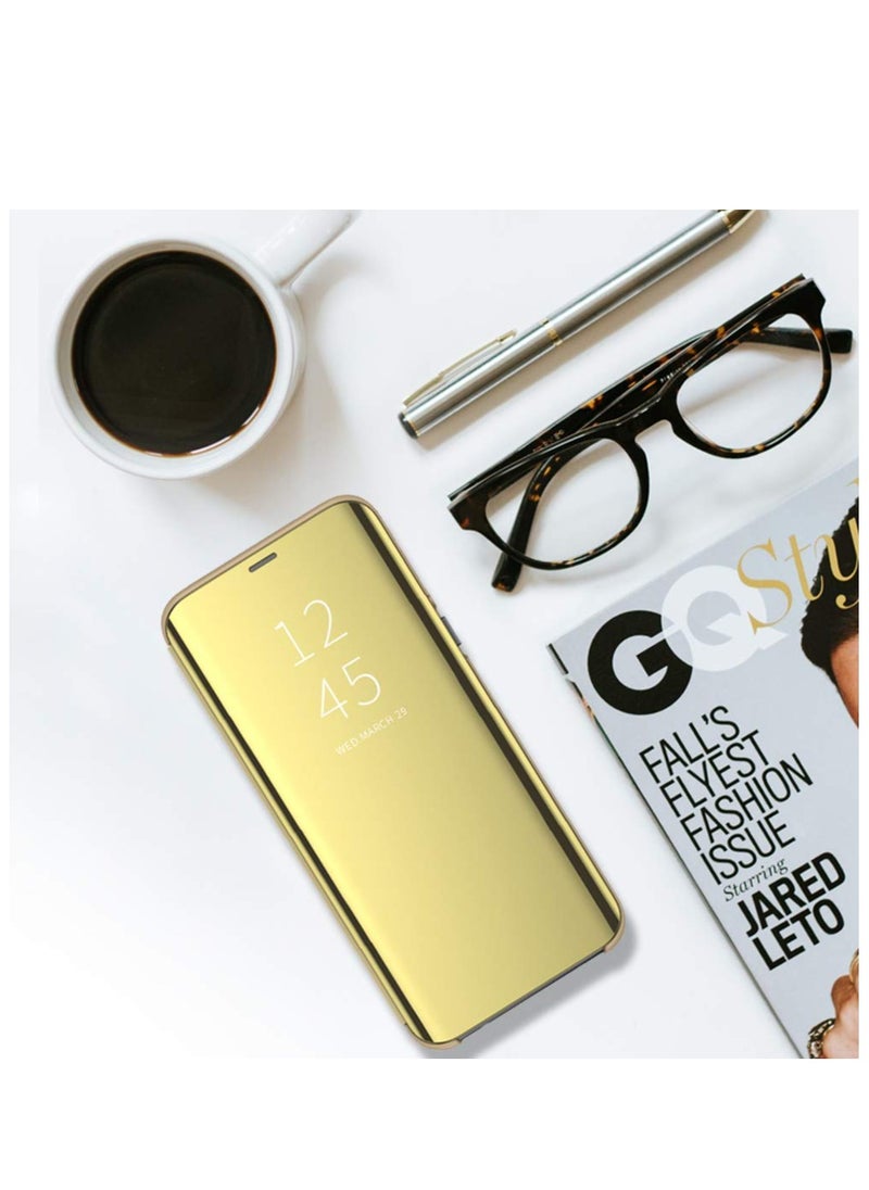ماركة غير محددة - لهاتف Samsung Galaxy A7 (2018) حافظة قلابة ذات رؤية واضحة، بدون مستشعر، وضعية مشاهدة الوقوف، غطاء حماية كامل مرآة متوافق مع هاتف Samsung Galaxy A7 (2018) (6.0 بوصات) (ذهبي) - Image 1