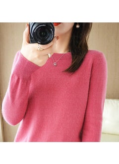 Generic Womens Autumn/Winter Knitted Sweater Pullover Thin Non-Wool Base Layer Round Neck Top New Style Fashionable Streetwear Rose pink 