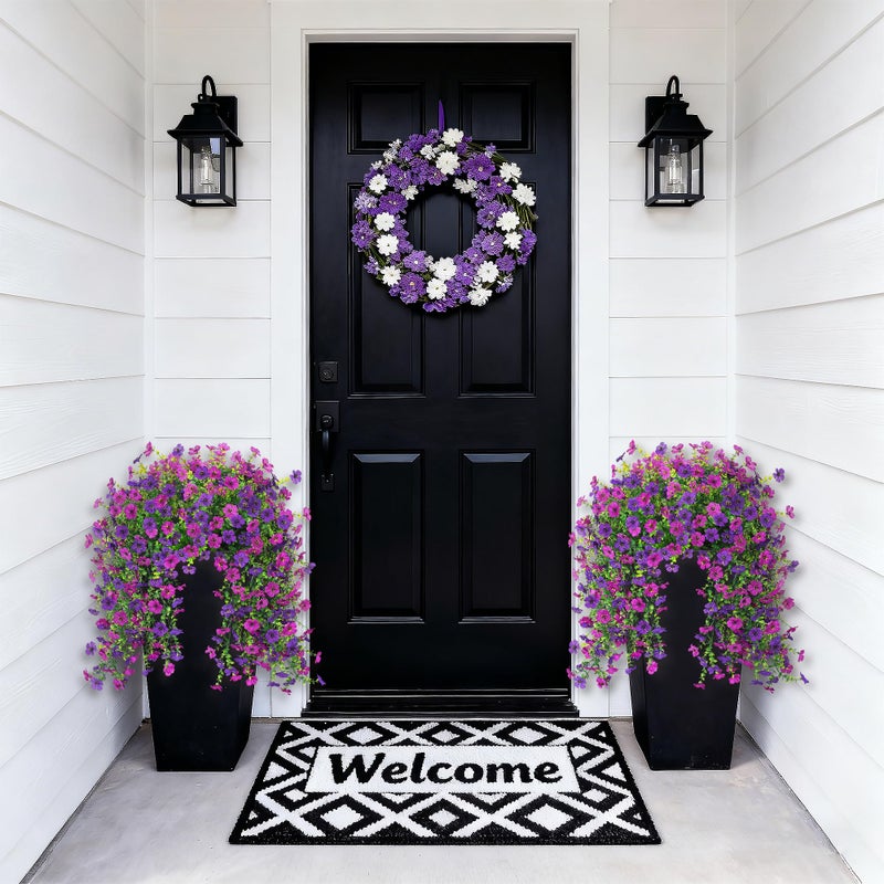 Ammyoo 2Pcs Fake Hanging Flowers for Outdoor Decoration Artificial Hanging Flowers Realistic Daisy Plants UV Resistant, Faux Silk Flower for Porch Patio Window Sill Outside Decor(Purple Deep Purple) - Image 3