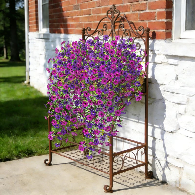 Ammyoo 2Pcs Fake Hanging Flowers for Outdoor Decoration Artificial Hanging Flowers Realistic Daisy Plants UV Resistant, Faux Silk Flower for Porch Patio Window Sill Outside Decor(Purple Deep Purple) - Image 5