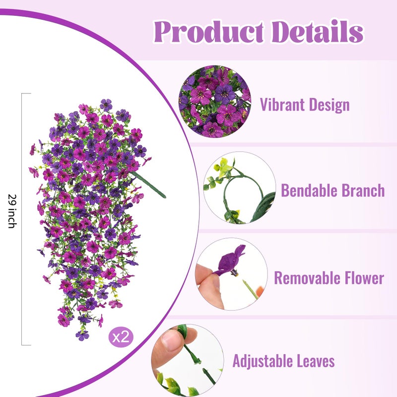 Ammyoo 2Pcs Fake Hanging Flowers for Outdoor Decoration Artificial Hanging Flowers Realistic Daisy Plants UV Resistant, Faux Silk Flower for Porch Patio Window Sill Outside Decor(Purple Deep Purple) - Image 2