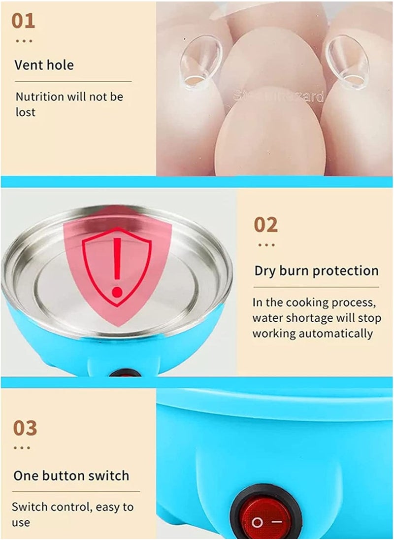 ARTC Multifunction Single Layer Electric 7 Eggs Poacher Fryer Cooker Boiler Steamer Maker Machine DIY Cooking Kitchen Tools, Blue