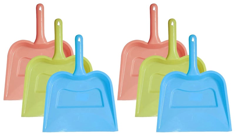 Kuber Industries Plastic Lightweight 12 Dustpan with Comfort Grip Handle for Easy Sweep Broom Pack of 6 Blue Green Pink - Image 1