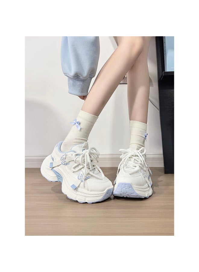 Pull Back Huili White And Blue Butterfly Dad Sneakers For Women, New Versatile Lightweight Student Shoes, Women's Sports Shoes, Light Blue, Size 35 - Image 3
