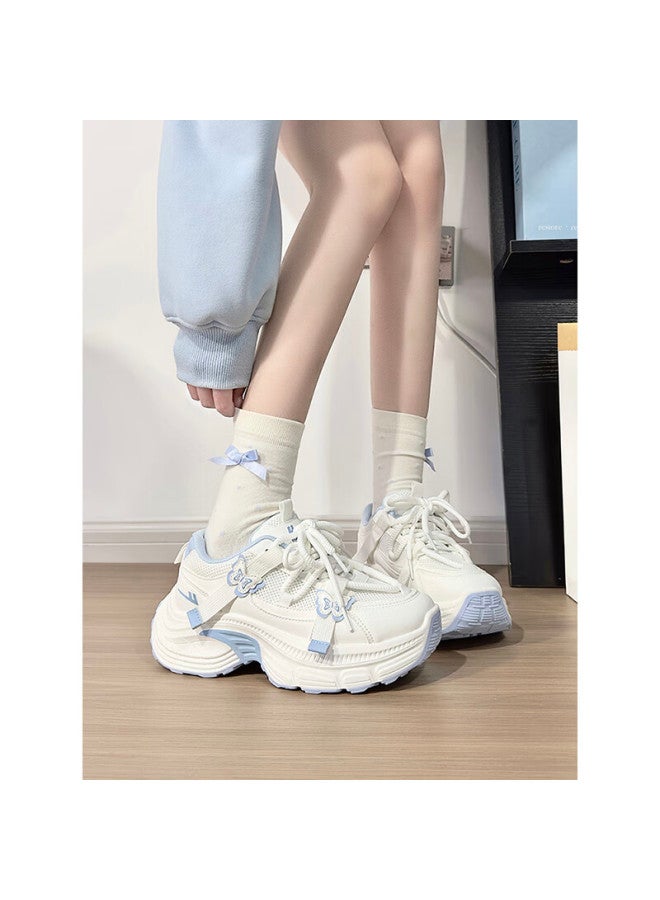 Pull Back Huili White And Blue Butterfly Dad Sneakers For Women, New Versatile Lightweight Student Shoes, Women's Sports Shoes, Light Blue, Size 35 - Image 1