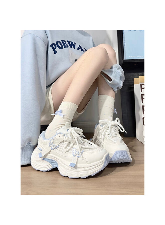 Pull Back Huili White And Blue Butterfly Dad Sneakers For Women, New Versatile Lightweight Student Shoes, Women's Sports Shoes, Light Blue, Size 35 - Image 2