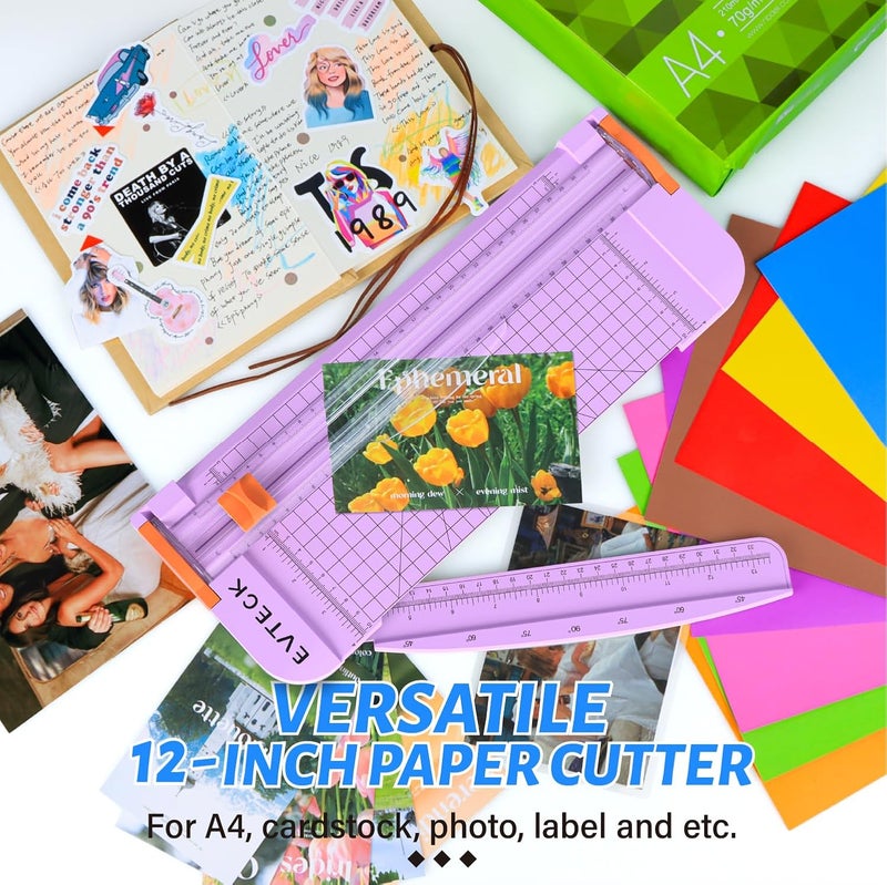 Evteck Store Paper Cutter 12 Inch Paper Trimmer Slider Crafting Scrapbooking Supplies for A4 Vinyl Photo Cardstock with Security Blade and Foldable Ruler - Image 5