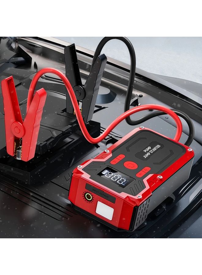 Red Portable Car Emergency Power Bank Jump Starter Tire Inflator With Light - Image 4