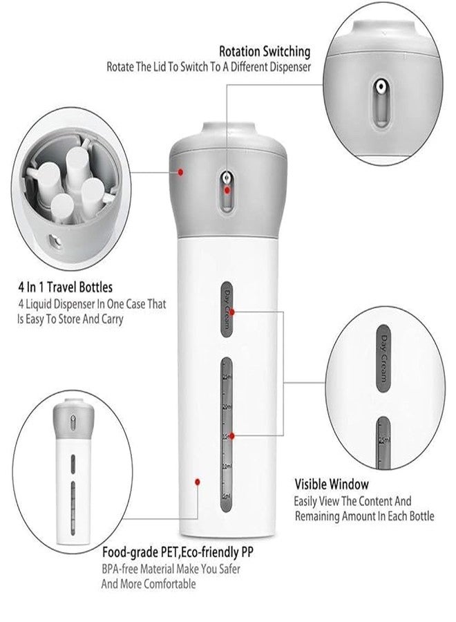 CLICKSWIFT 4-in-1 Travel Dispenser Bottle Sets, Includes Four 40 mL Cosmetic Toiletries TSA Approved Refillable Leakproof Liquid Containers for Shampoo, Lotions, Skincare, Makeup Products - Image 5
