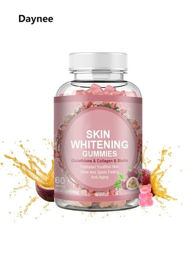 ديني علكات تبييض نباتية بالكولاجين والغلوتاثيون - 60 علكة | تفتيح البشرة، نمو الشعر والأظافر، دعم الرموش - مكمل غذائي للجنسين - Image 1