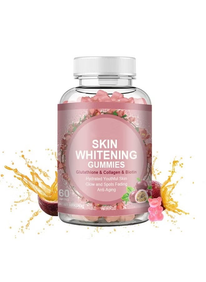 SKIN Skin Whitening Gummies 60 Gummies, Glutathione, Collagen and Biotin Fudge, Skin Whitening Gummies, Reduce Acne, Detox, Anti Aging, Spots Fading and Make Skin Glow, Advanced Collagen Supplement  - Image 1