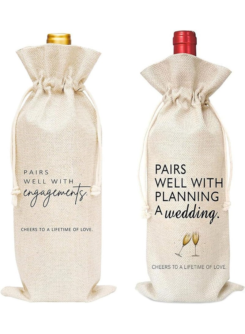 Engagement & Wedding Wine Bottle Gift Bags Pair – Cotton Drawstring Packaging – Pairs Well With Engagements/Wedding Celebration – Decorative Holder – Durable (2 Bags) - Image 1
