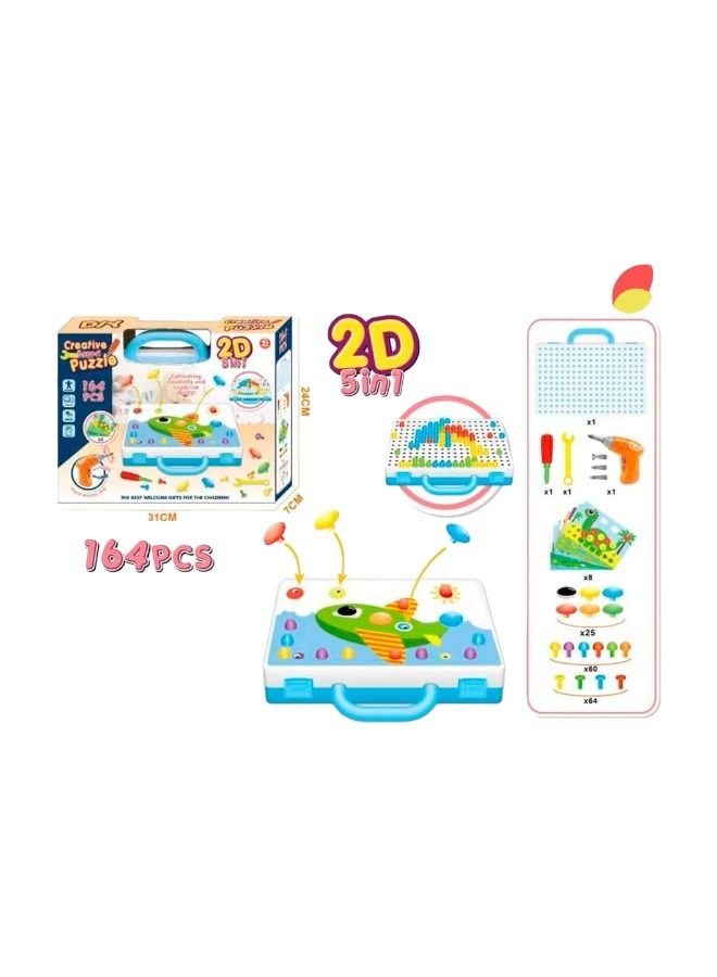 Toy Box 164 Pcs 2D 5 In 1 Stem Mosaic Building Blocks Peg Electric Drill Assemble Toy Set - Image 2