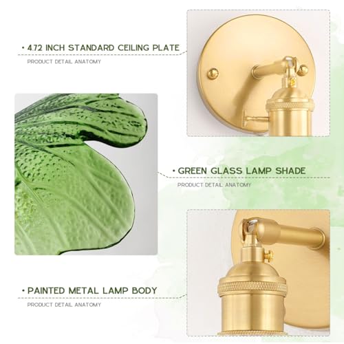 Qufute Vanity Lights for Bathroom Mid Century Modern Wall Sconce Light Fixture Green Flower Glass Shade 90 Degree Adjustable Gold Sconce Hardwired Vintage Wall Lighting for Over Mirror Bath - Image 4