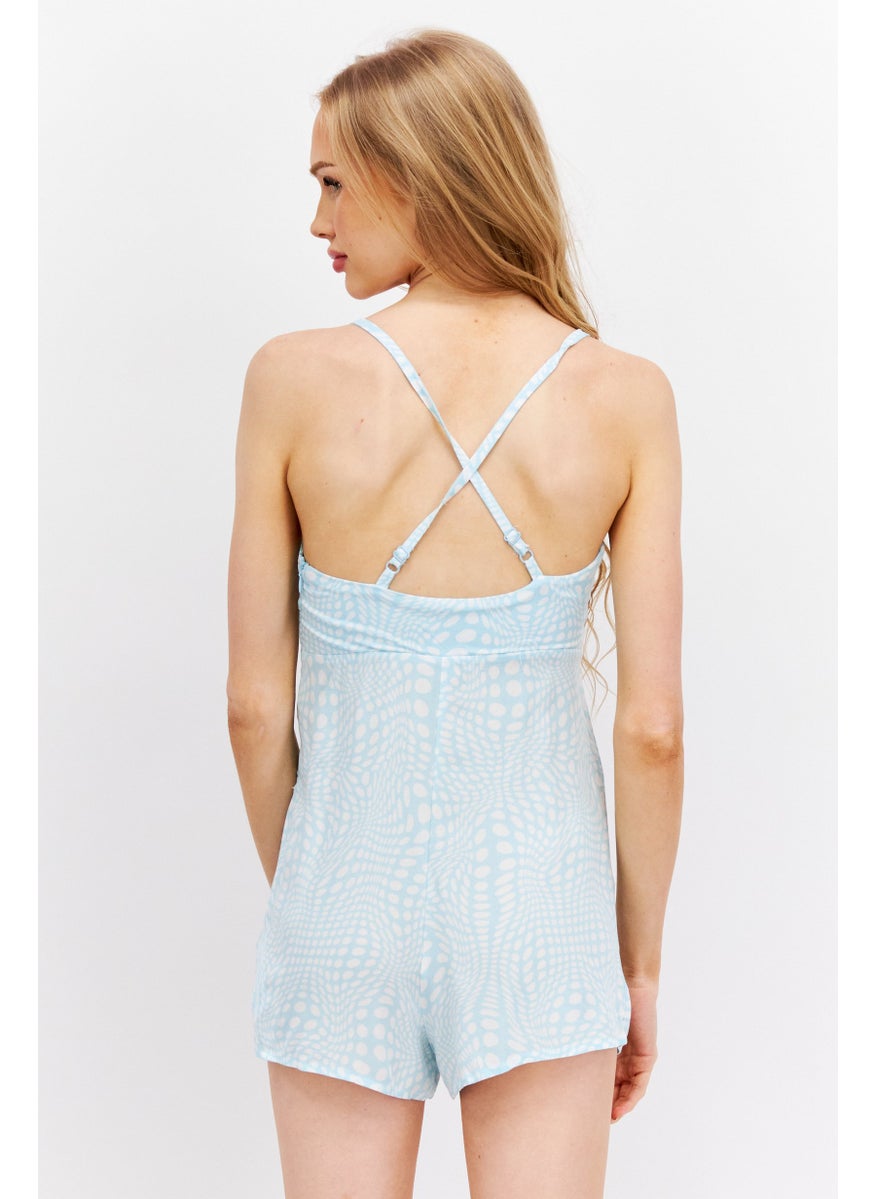 Don't Call Me Jennyfer - Women Sleeveless Allover Print Playsuit, Turquoise - Image 1