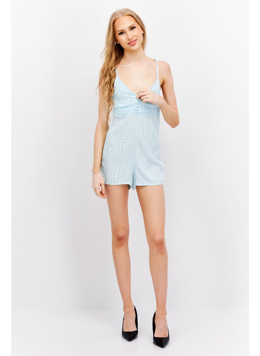 Don't Call Me Jennyfer - Women Sleeveless Allover Print Playsuit, Turquoise - Image 1