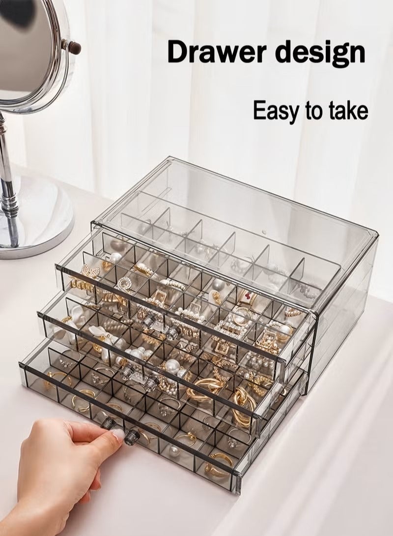 O2. 3-Layer Transparent Acrylic Jewelry Organizer Box with 72 Compartments – Stackable Storage Drawer Case - Image 3