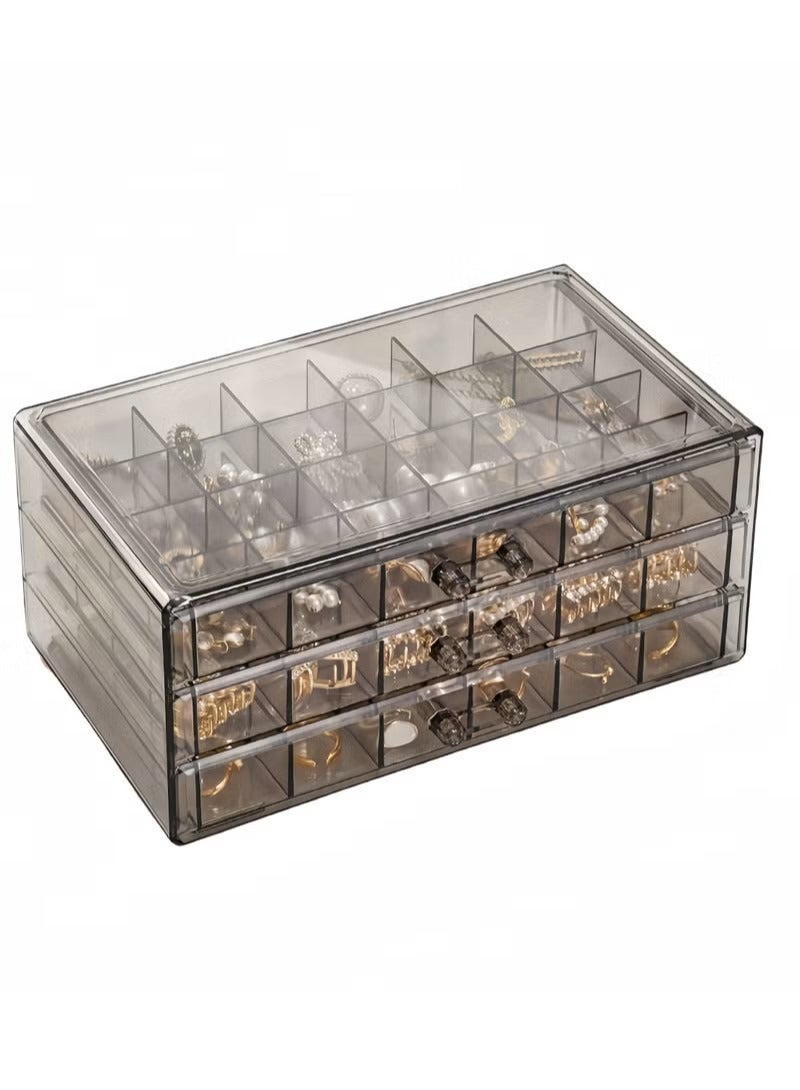 O2. 3-Layer Transparent Acrylic Jewelry Organizer Box with 72 Compartments – Stackable Storage Drawer Case - Image 2