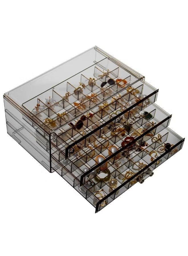 O2. 3-Layer Transparent Acrylic Jewelry Organizer Box with 72 Compartments – Stackable Storage Drawer Case - Image 1