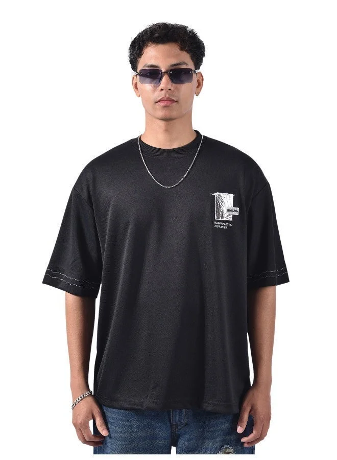 بيونغ تيشيرت كبير بطبعة عالية الدقة وتطريز أسود