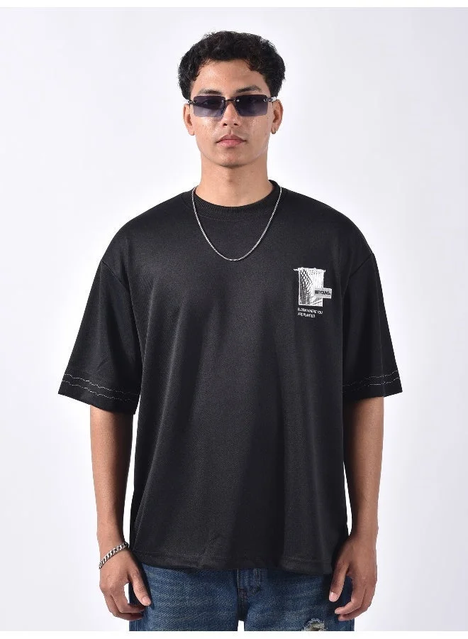 Beyoung Black Applique Patch HD Print Oversized T-Shirt
