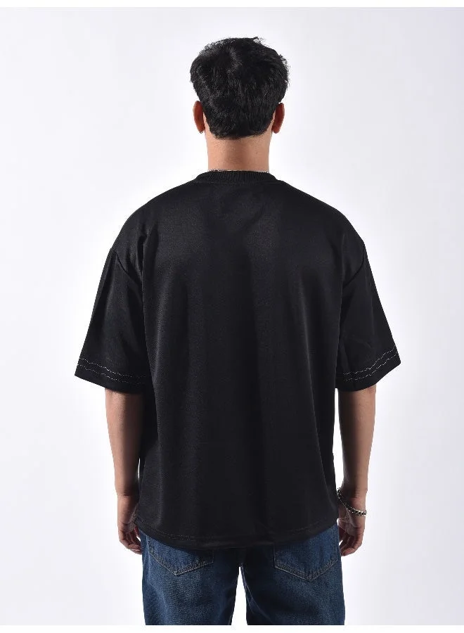 Beyoung Black Applique Patch HD Print Oversized T-Shirt
