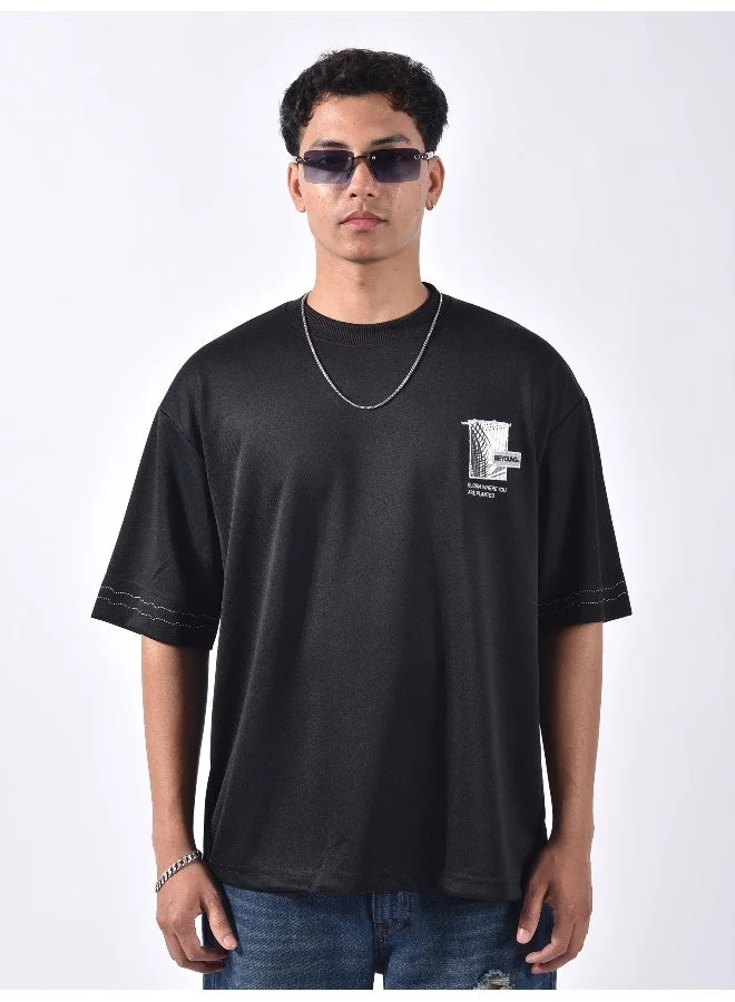 بيونغ تيشيرت كبير بطبعة عالية الدقة وتطريز أسود
