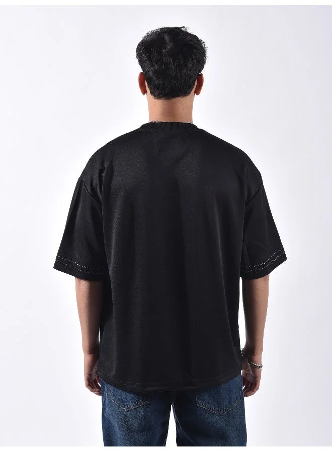 بيونغ تيشيرت كبير بطبعة عالية الدقة وتطريز أسود