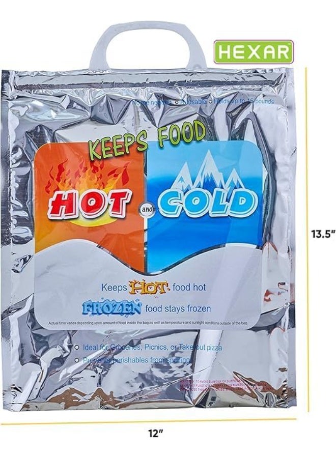 هيكسار حقيبة Hexar® الساخنة والباردة، حقيبة معزولة قابلة لإعادة الاستخدام لتخزين الطعام للأطعمة المجمدة والساخنة بما في ذلك حقائب الغداء وحقائب التسوق من البقالة، معززة شديدة التحمل، تحافظ على الطعام ساخنًا وباردًا - فضي - Image 2