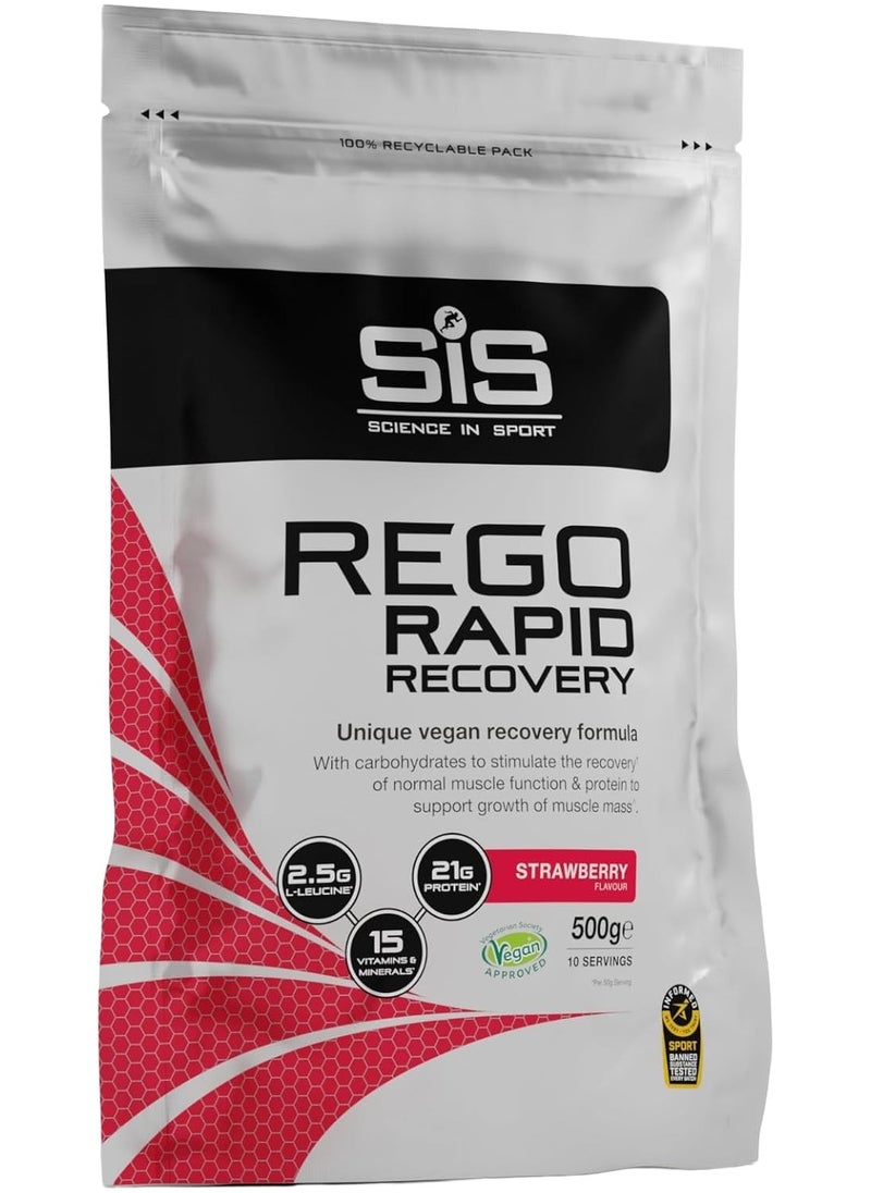 SIS REGO Rapid Recovery, Unique Vegan Recovery Formula, Strawberry Flavour, 10 Servings, 500g  - Image 1