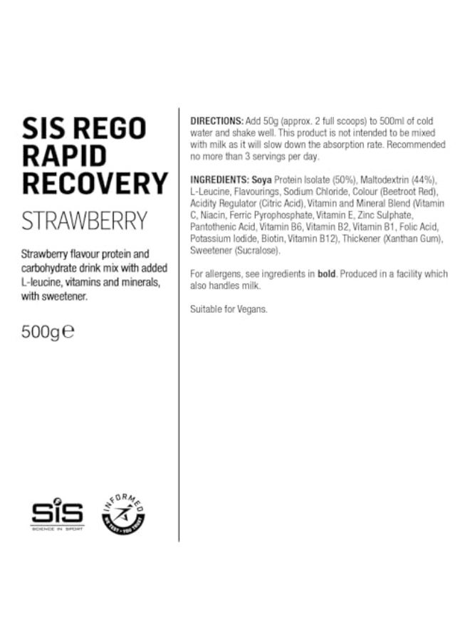REGO Rapid Recovery, Unique Vegan Recovery Formula, Strawberry Flavour, 10 Servings, 500g
