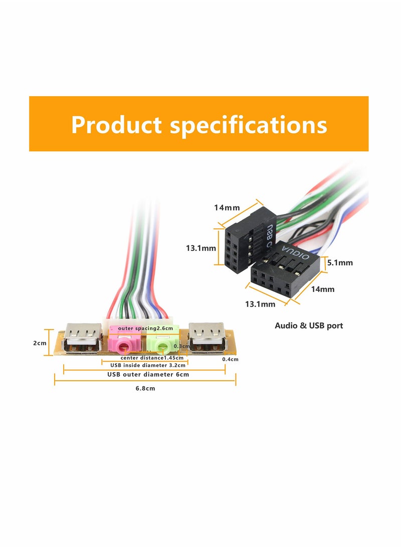 Y&D - Ports Extension Wire  Computer Chassis USB Front Panel HUB Microphone & Earphone Audio Jacks Port 6.8cm PC Desktop Baffle 2 USB2.0 Wire - Image 1