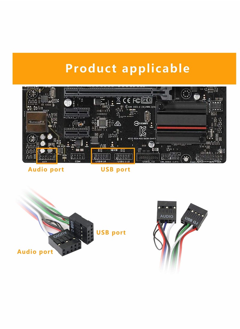 Y&D - Ports Extension Wire  Computer Chassis USB Front Panel HUB Microphone & Earphone Audio Jacks Port 6.8cm PC Desktop Baffle 2 USB2.0 Wire - Image 1