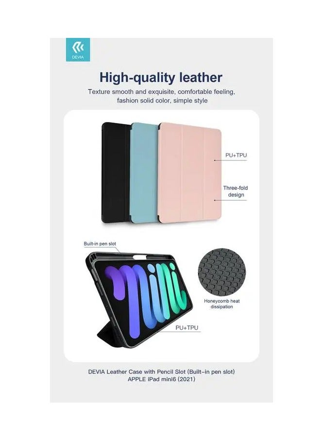 Devia Leather Case with Pencil Slot for Apple iPad Mini6 ( 2021 ) - Ligth Pink - Image 3