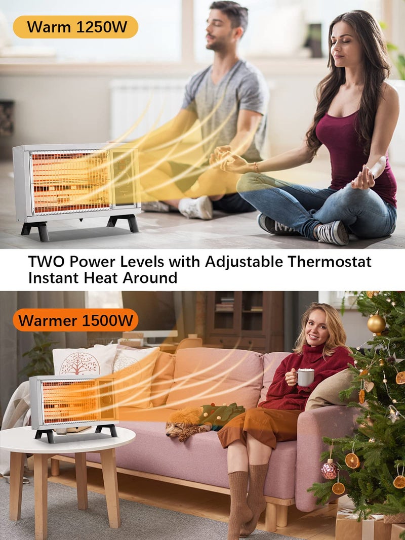 JASUN Radiant Heater Electric Space Heater Fast Heating with Adjustable Thermostat, Portable Indoor Heater with Handle Quiet1250W/1500W for Office Home Garage Bedroom ETL Approved White - Image 2