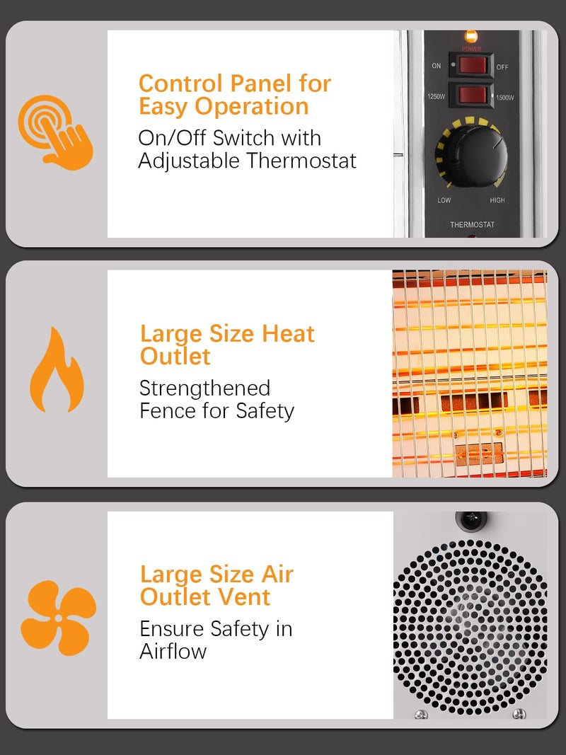 JASUN Radiant Heater Electric Space Heater Fast Heating with Adjustable Thermostat, Portable Indoor Heater with Handle Quiet1250W/1500W for Office Home Garage Bedroom ETL Approved White - Image 4