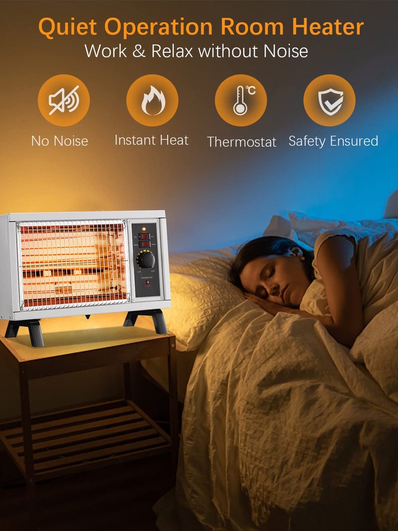 JASUN Radiant Heater Electric Space Heater Fast Heating with Adjustable Thermostat, Portable Indoor Heater with Handle Quiet1250W/1500W for Office Home Garage Bedroom ETL Approved White - Image 5