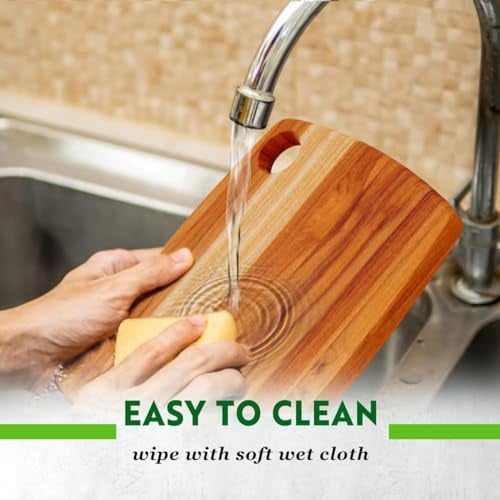 HELIMIX® Premium Teak Wood Chopping Cutting Board for Kitchen Vegetables, Fruits Cheese, Meat, Eco Friendly, Natural Wood Rectangle Cutting Board Large (10 x 14 inch) - Image 5