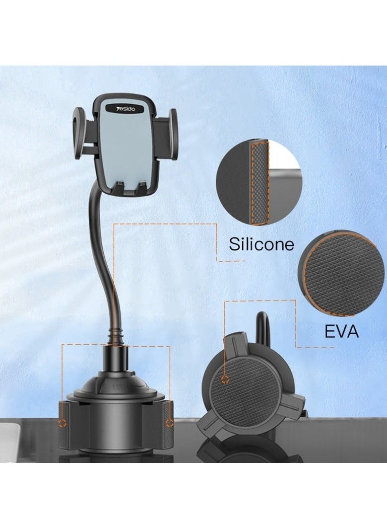 Yesido C112 Long Leg Universal Car Cup Holder Telescopic Hose Phone Holder – Adjustable Height and Angle for Smartphones, GPS, and Devices – Secure Mount for Car Cup Holder – Flexible and Durable Design – Easy Installation, Black - Image 2