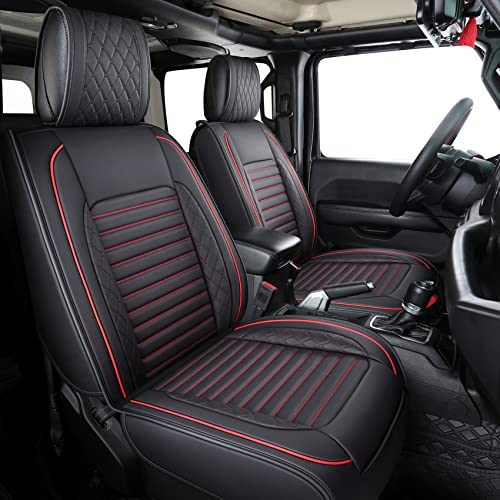 Aierxuan Seat Covers Compatible with Jeep Wrangler 2007-2024 2/4 Door JK JLRubicon Recon 1941 Edition Willys Wheeler Unlimited Pickup Truck Waterproof Leather car Cushions 2 PCS Front Black-Red - Image 3