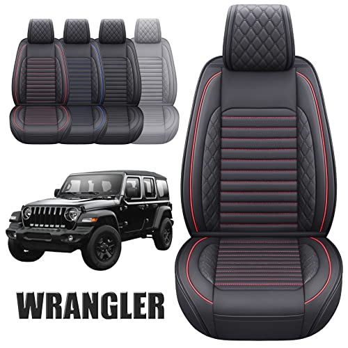 Aierxuan Seat Covers Compatible with Jeep Wrangler 2007-2024 2/4 Door JK JLRubicon Recon 1941 Edition Willys Wheeler Unlimited Pickup Truck Waterproof Leather car Cushions 2 PCS Front Black-Red - Image 2
